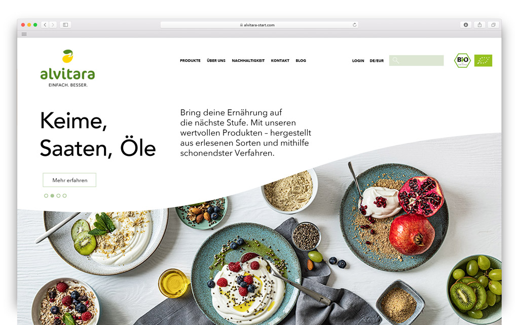 Screen der Alvitara Landingpage
